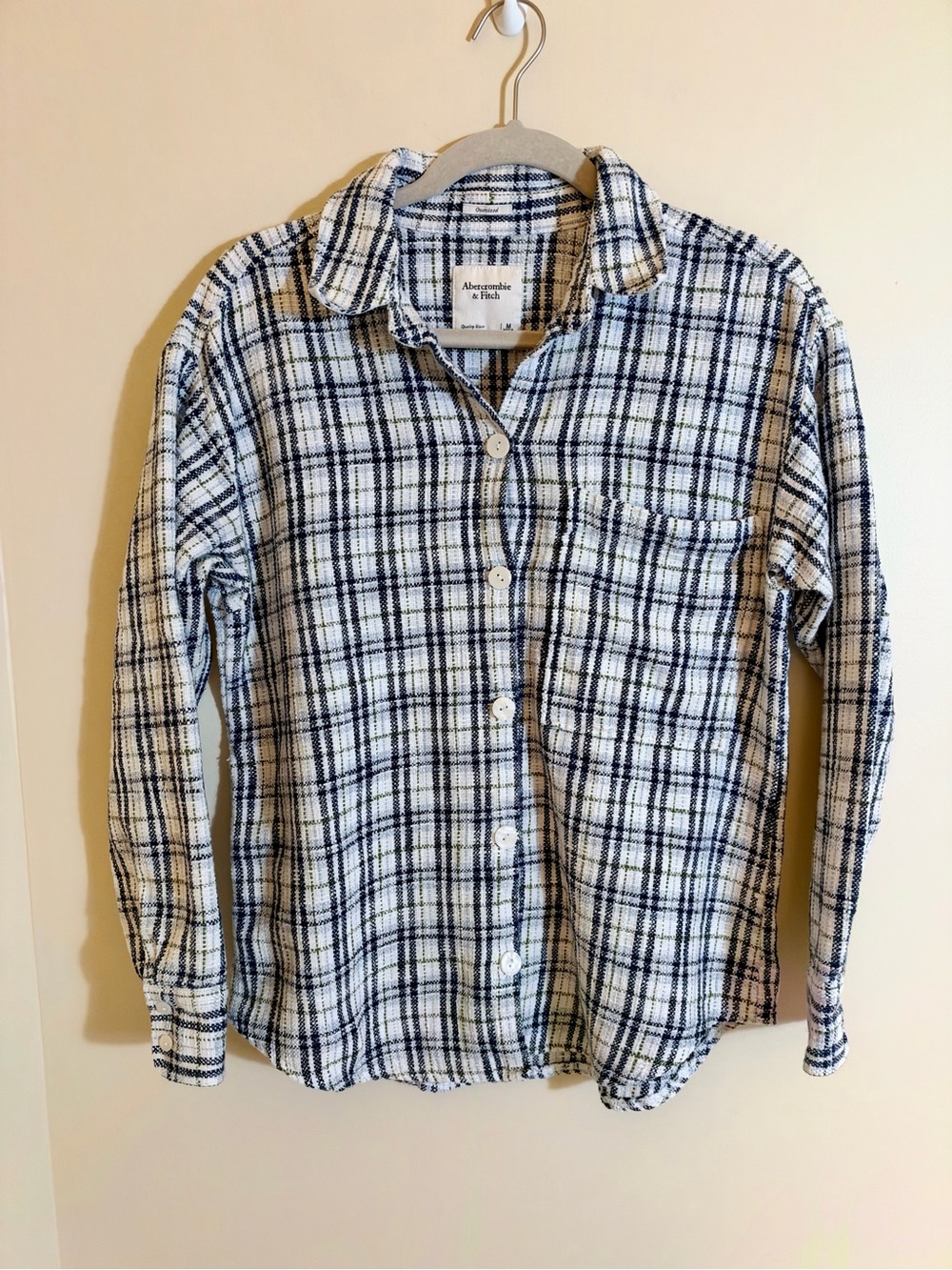 Abercrombie & Fitch Navy Plaid Oversized Shacket Buttondown Shirt Jacket Medium